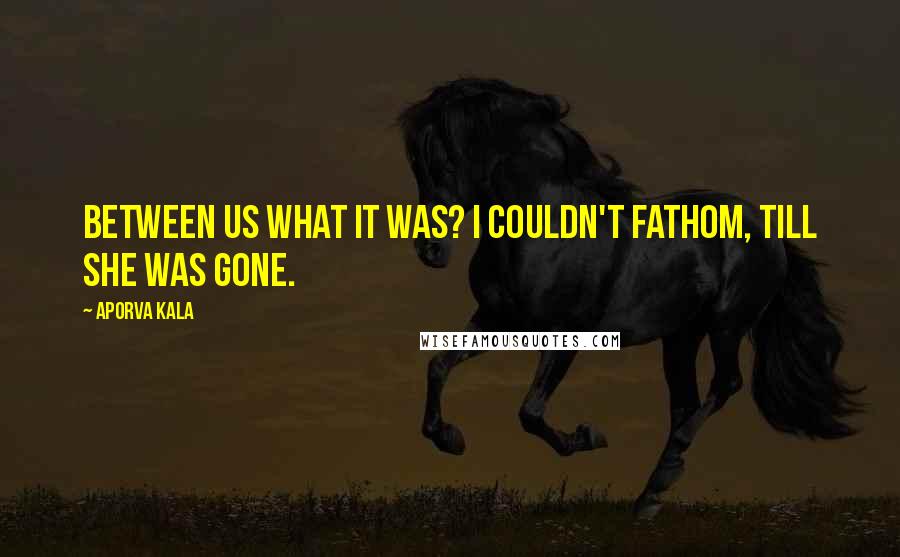 Aporva Kala Quotes: Between us what it was? i couldn't fathom, till she was gone.