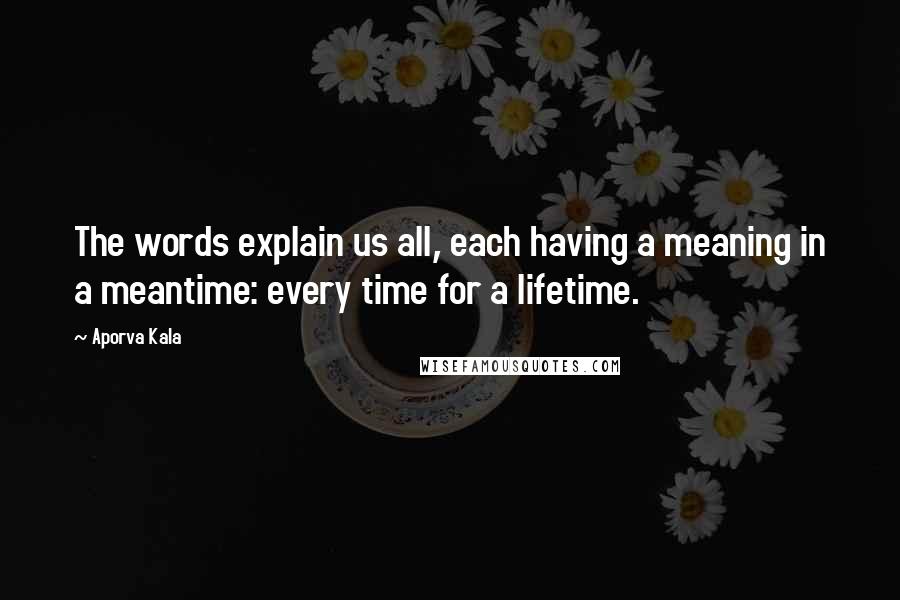 Aporva Kala Quotes: The words explain us all, each having a meaning in a meantime: every time for a lifetime.