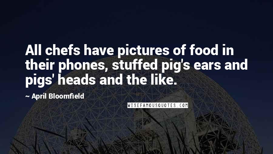 April Bloomfield Quotes: All chefs have pictures of food in their phones, stuffed pig's ears and pigs' heads and the like.