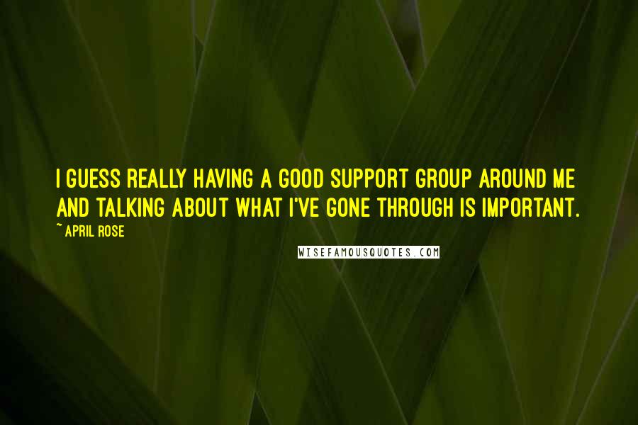 April Rose Quotes: I guess really having a good support group around me and talking about what I've gone through is important.