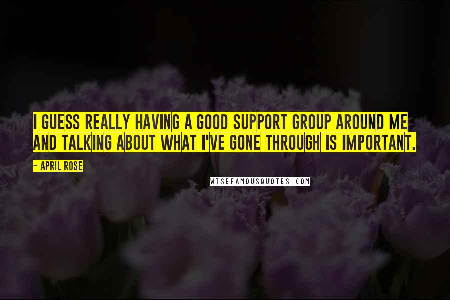 April Rose Quotes: I guess really having a good support group around me and talking about what I've gone through is important.