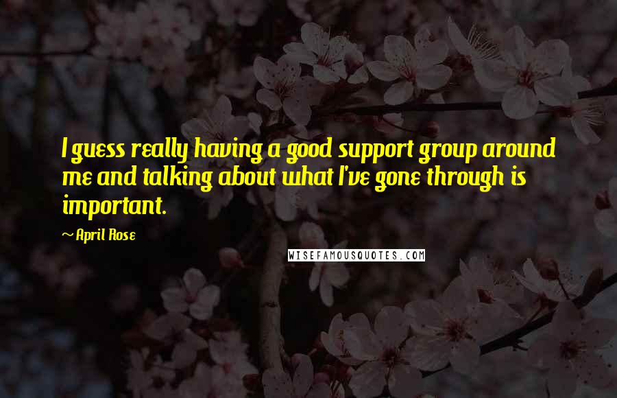 April Rose Quotes: I guess really having a good support group around me and talking about what I've gone through is important.