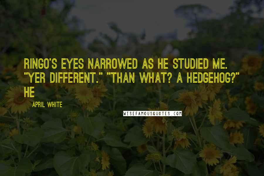 April White Quotes: Ringo's eyes narrowed as he studied me. "Yer different." "Than what? A hedgehog?" He