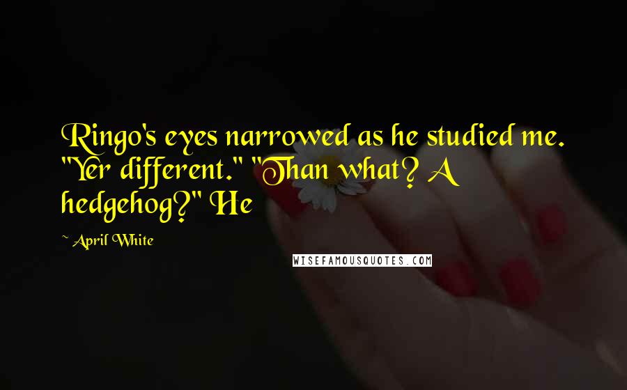 April White Quotes: Ringo's eyes narrowed as he studied me. "Yer different." "Than what? A hedgehog?" He