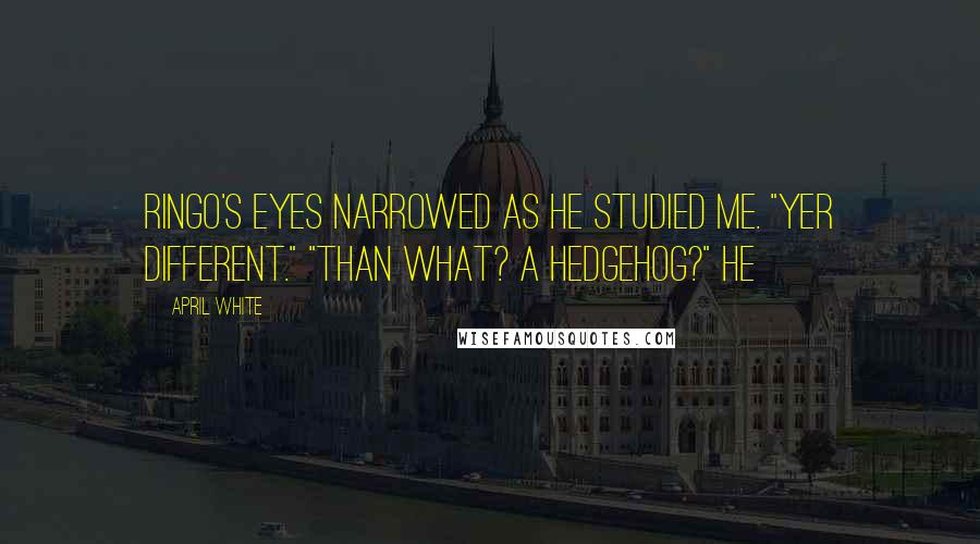 April White Quotes: Ringo's eyes narrowed as he studied me. "Yer different." "Than what? A hedgehog?" He