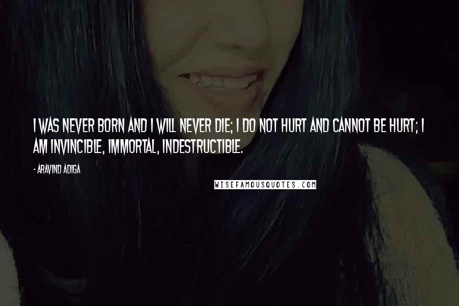 Aravind Adiga Quotes: I was never born and I will never die; I do not hurt and cannot be hurt; I am invincible, immortal, indestructible.