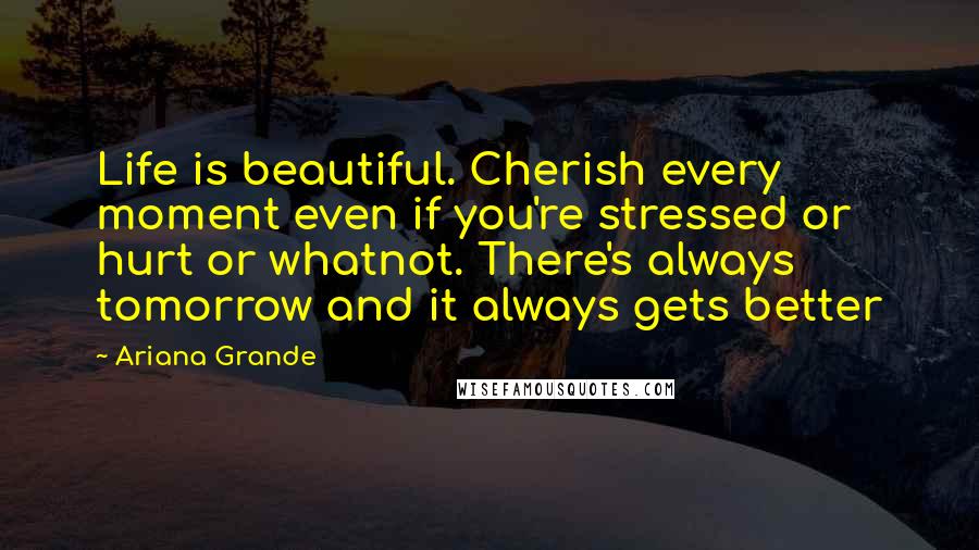 Ariana Grande Quotes: Life is beautiful. Cherish every moment even if you're stressed or hurt or whatnot. There's always tomorrow and it always gets better