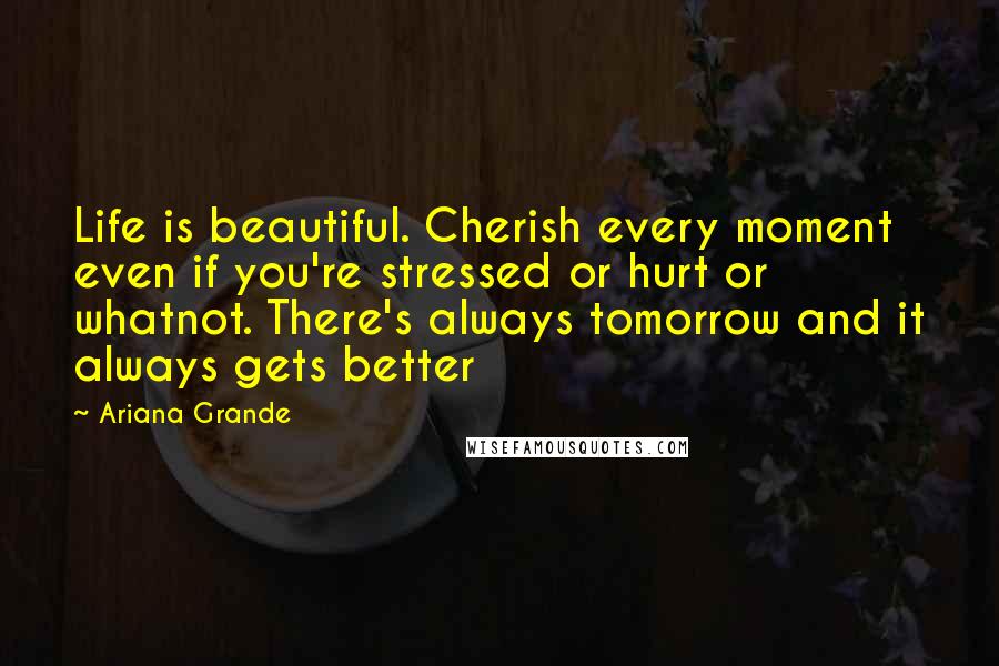 Ariana Grande Quotes: Life is beautiful. Cherish every moment even if you're stressed or hurt or whatnot. There's always tomorrow and it always gets better
