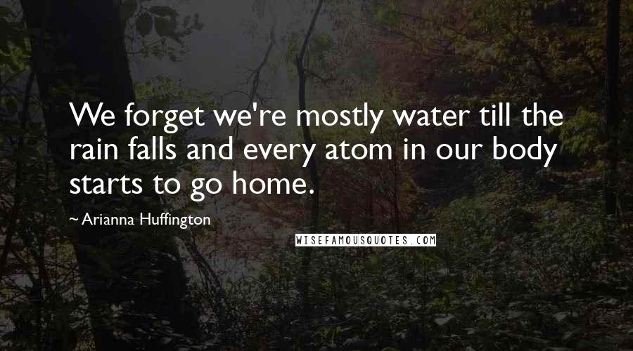 Arianna Huffington Quotes: We forget we're mostly water till the rain falls and every atom in our body starts to go home.