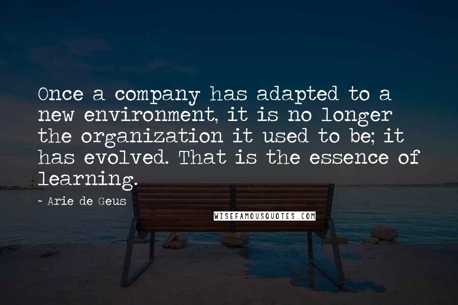 Arie De Geus Quotes: Once a company has adapted to a new environment, it is no longer the organization it used to be; it has evolved. That is the essence of learning.