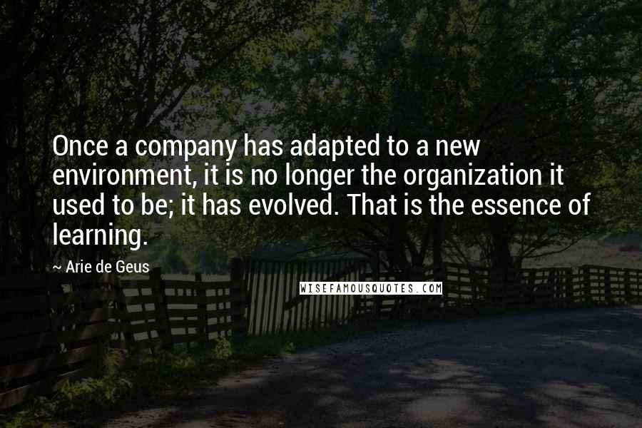Arie De Geus Quotes: Once a company has adapted to a new environment, it is no longer the organization it used to be; it has evolved. That is the essence of learning.