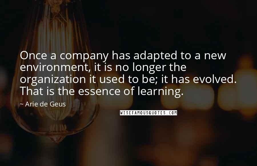 Arie De Geus Quotes: Once a company has adapted to a new environment, it is no longer the organization it used to be; it has evolved. That is the essence of learning.