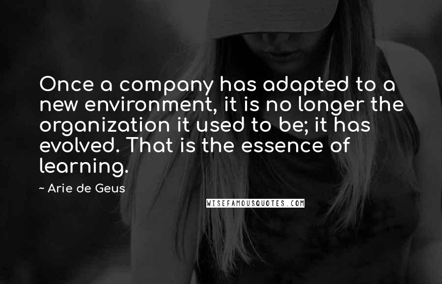 Arie De Geus Quotes: Once a company has adapted to a new environment, it is no longer the organization it used to be; it has evolved. That is the essence of learning.
