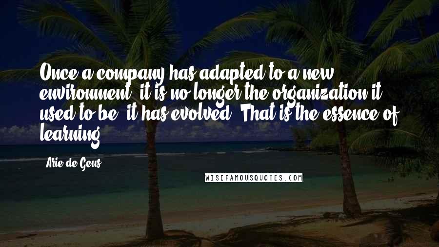 Arie De Geus Quotes: Once a company has adapted to a new environment, it is no longer the organization it used to be; it has evolved. That is the essence of learning.