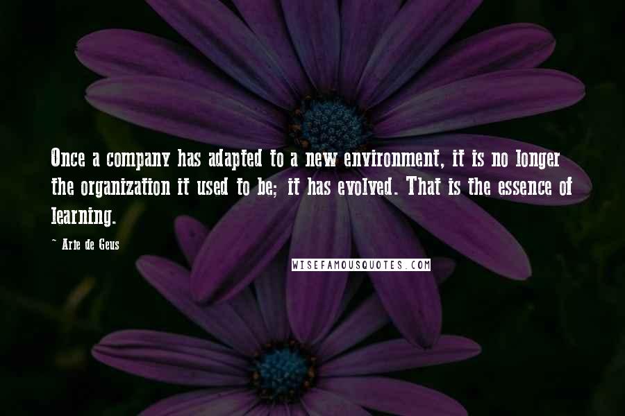 Arie De Geus Quotes: Once a company has adapted to a new environment, it is no longer the organization it used to be; it has evolved. That is the essence of learning.