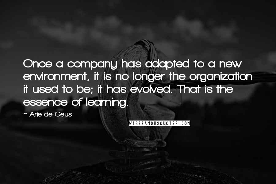 Arie De Geus Quotes: Once a company has adapted to a new environment, it is no longer the organization it used to be; it has evolved. That is the essence of learning.