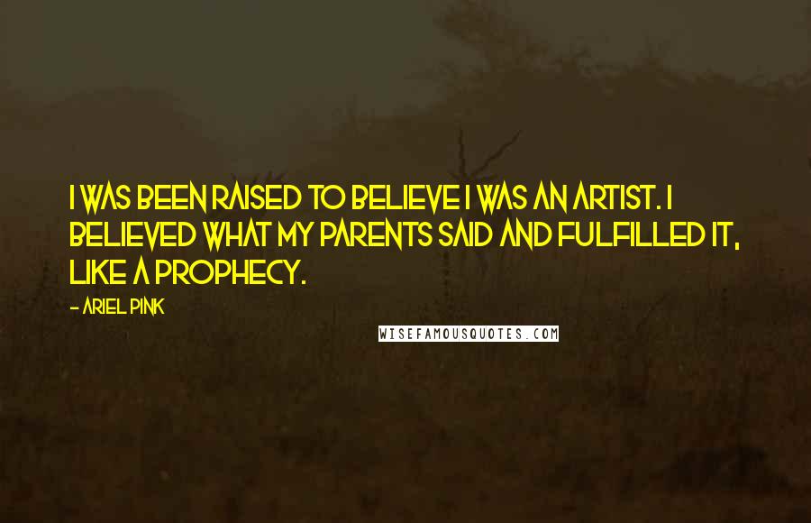 Ariel Pink Quotes: I was been raised to believe I was an artist. I believed what my parents said and fulfilled it, like a prophecy.