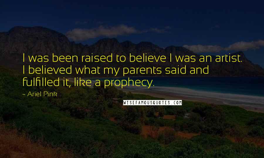 Ariel Pink Quotes: I was been raised to believe I was an artist. I believed what my parents said and fulfilled it, like a prophecy.