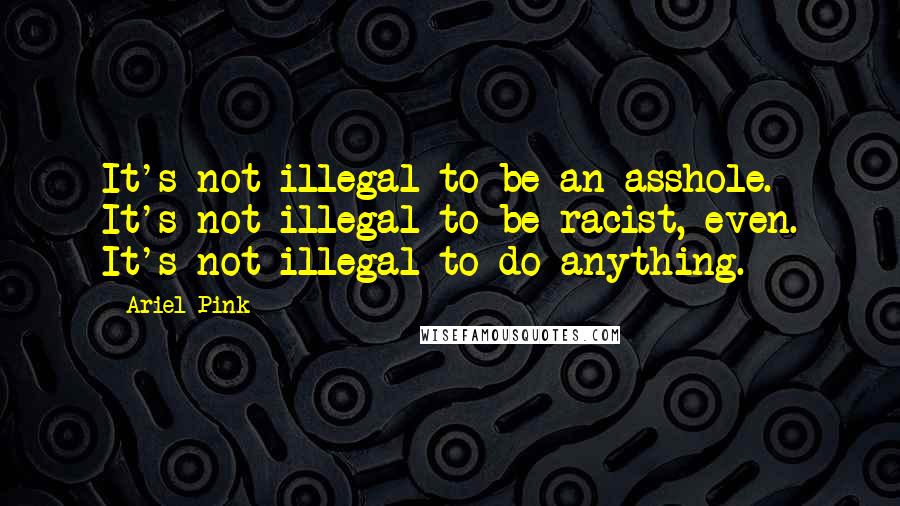 Ariel Pink Quotes: It's not illegal to be an asshole. It's not illegal to be racist, even. It's not illegal to do anything.