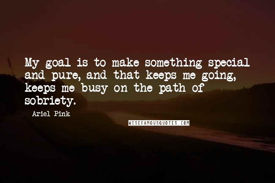 Ariel Pink Quotes: My goal is to make something special and pure, and that keeps me going, keeps me busy on the path of sobriety.