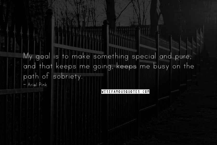 Ariel Pink Quotes: My goal is to make something special and pure, and that keeps me going, keeps me busy on the path of sobriety.