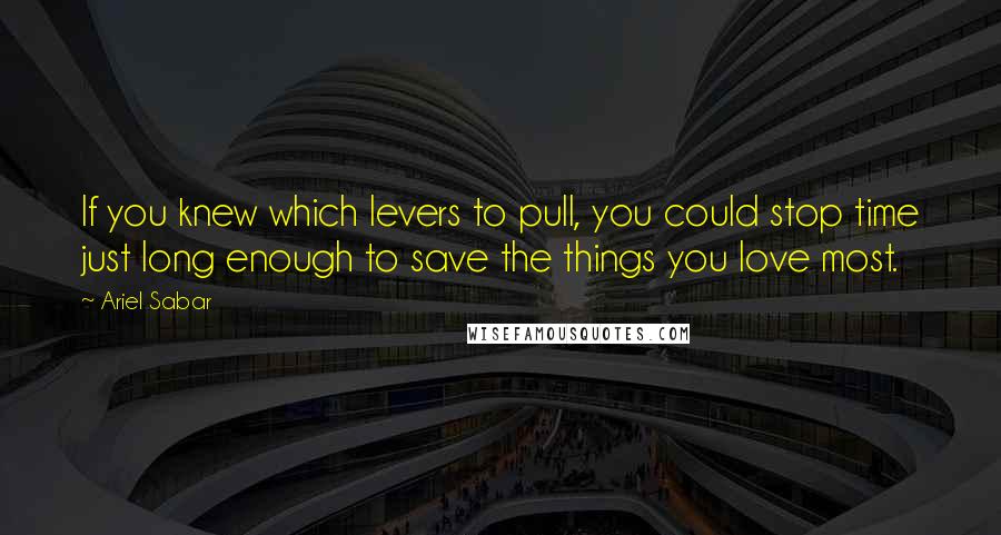 Ariel Sabar Quotes: If you knew which levers to pull, you could stop time just long enough to save the things you love most.