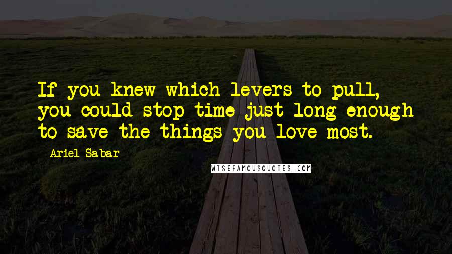 Ariel Sabar Quotes: If you knew which levers to pull, you could stop time just long enough to save the things you love most.