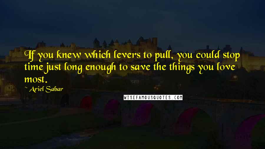 Ariel Sabar Quotes: If you knew which levers to pull, you could stop time just long enough to save the things you love most.