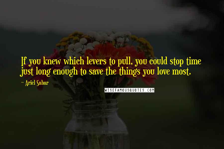 Ariel Sabar Quotes: If you knew which levers to pull, you could stop time just long enough to save the things you love most.