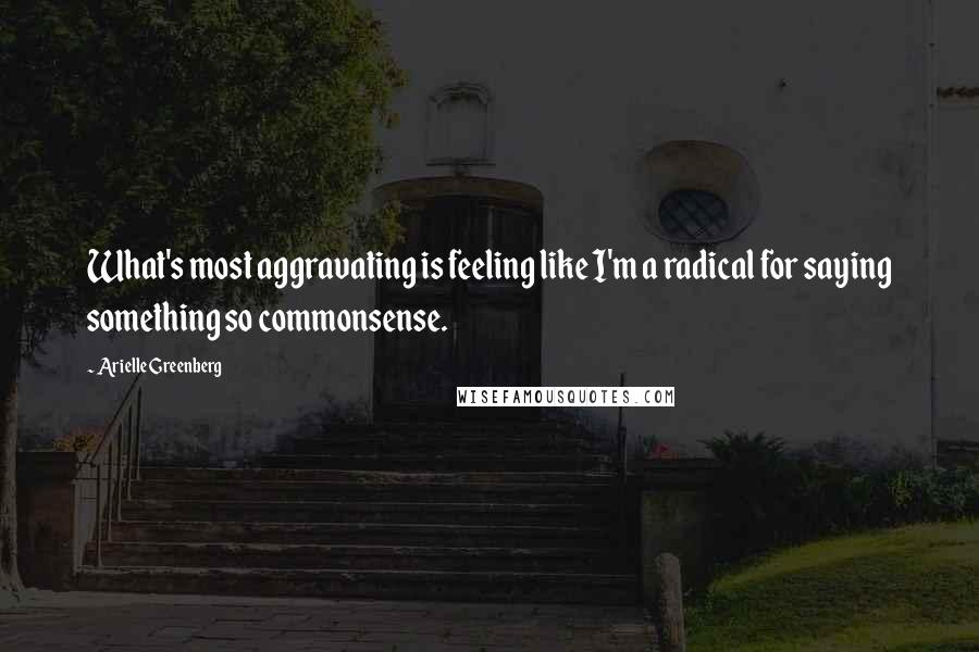 Arielle Greenberg Quotes: What's most aggravating is feeling like I'm a radical for saying something so commonsense.