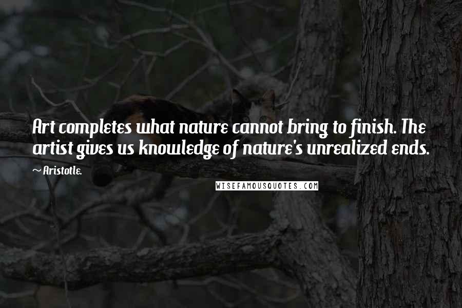 Aristotle. Quotes: Art completes what nature cannot bring to finish. The artist gives us knowledge of nature's unrealized ends.
