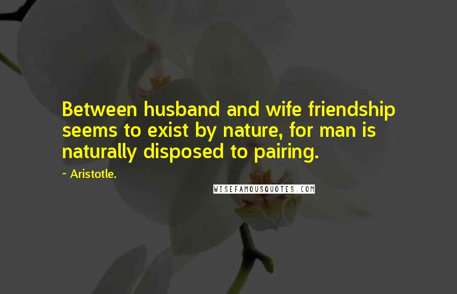 Aristotle. Quotes: Between husband and wife friendship seems to exist by nature, for man is naturally disposed to pairing.