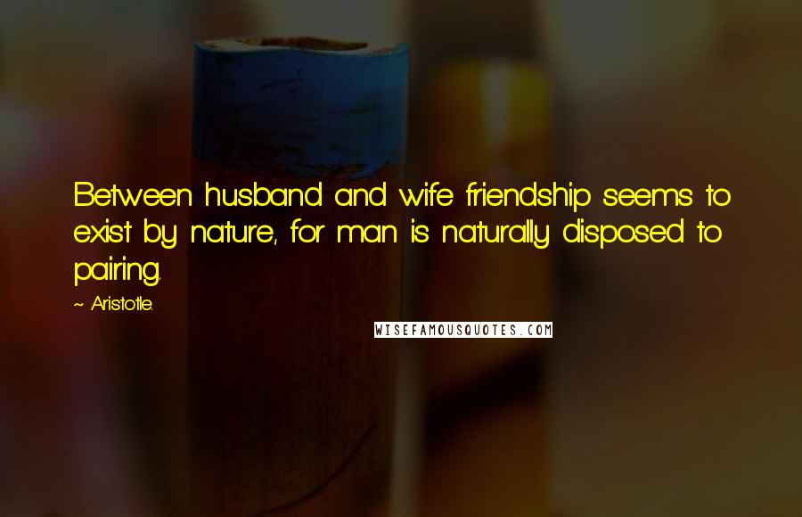 Aristotle. Quotes: Between husband and wife friendship seems to exist by nature, for man is naturally disposed to pairing.
