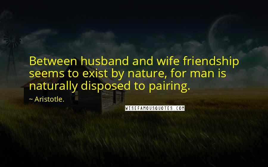 Aristotle. Quotes: Between husband and wife friendship seems to exist by nature, for man is naturally disposed to pairing.