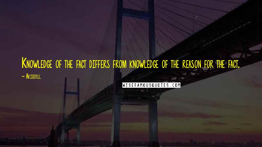 Aristotle. Quotes: Knowledge of the fact differs from knowledge of the reason for the fact.