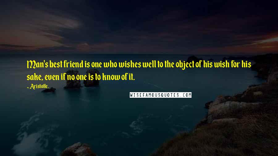 Aristotle. Quotes: Man's best friend is one who wishes well to the object of his wish for his sake, even if no one is to know of it.