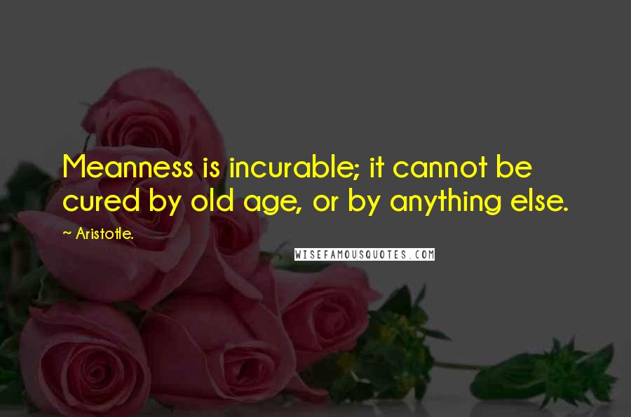 Aristotle. Quotes: Meanness is incurable; it cannot be cured by old age, or by anything else.