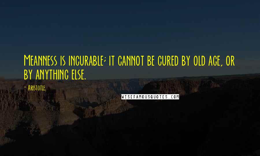 Aristotle. Quotes: Meanness is incurable; it cannot be cured by old age, or by anything else.