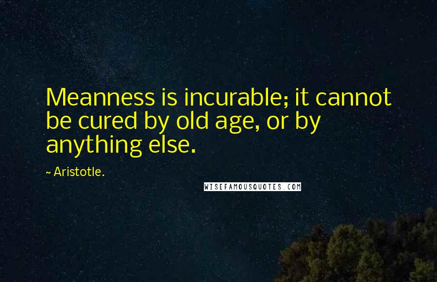 Aristotle. Quotes: Meanness is incurable; it cannot be cured by old age, or by anything else.