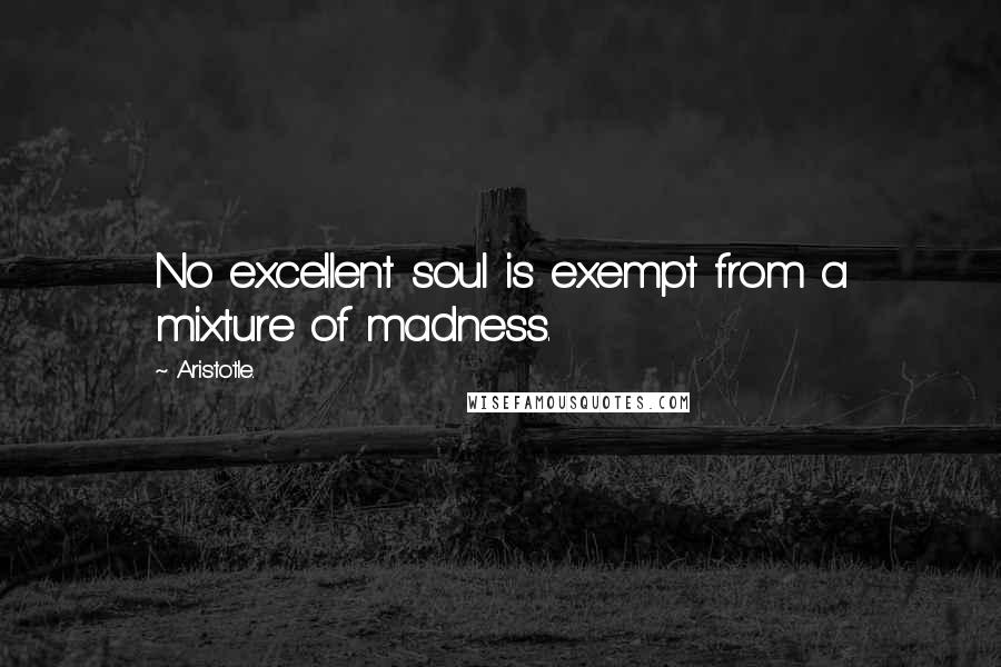 Aristotle. Quotes: No excellent soul is exempt from a mixture of madness.