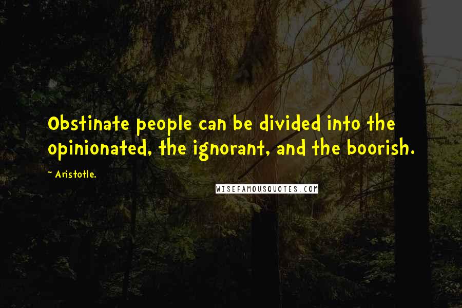 Aristotle. Quotes: Obstinate people can be divided into the opinionated, the ignorant, and the boorish.