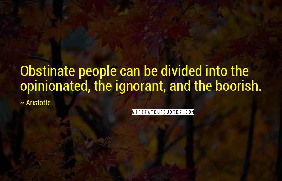 Aristotle. Quotes: Obstinate people can be divided into the opinionated, the ignorant, and the boorish.