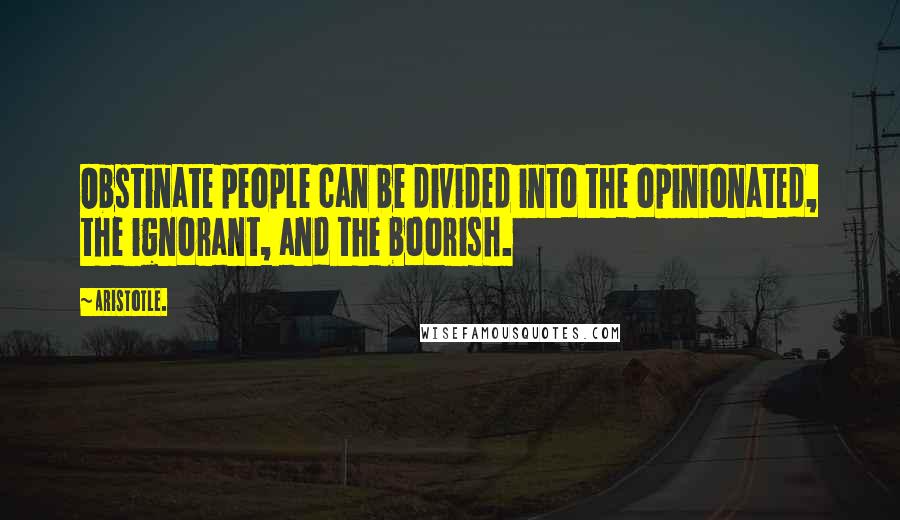 Aristotle. Quotes: Obstinate people can be divided into the opinionated, the ignorant, and the boorish.