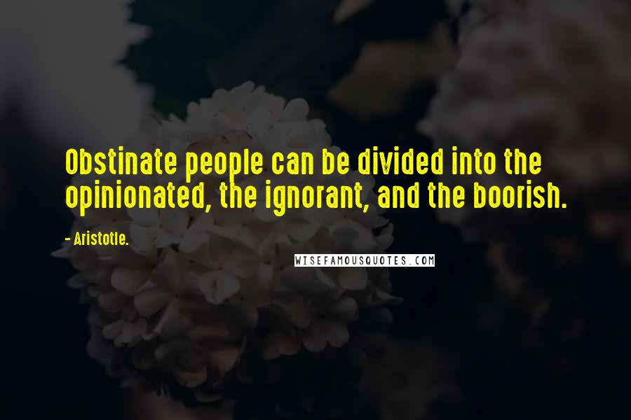 Aristotle. Quotes: Obstinate people can be divided into the opinionated, the ignorant, and the boorish.