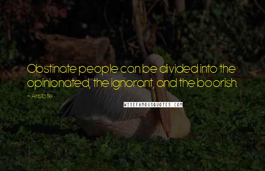 Aristotle. Quotes: Obstinate people can be divided into the opinionated, the ignorant, and the boorish.