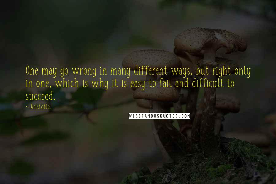 Aristotle. Quotes: One may go wrong in many different ways, but right only in one, which is why it is easy to fail and difficult to succeed.