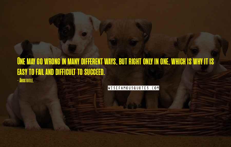 Aristotle. Quotes: One may go wrong in many different ways, but right only in one, which is why it is easy to fail and difficult to succeed.