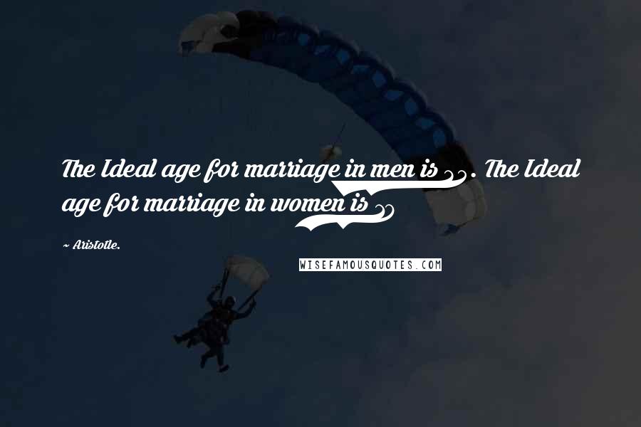 Aristotle. Quotes: The Ideal age for marriage in men is 35. The Ideal age for marriage in women is 18