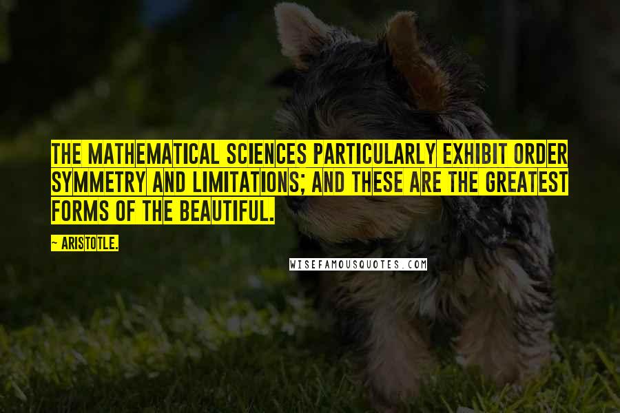 Aristotle. Quotes: The mathematical sciences particularly exhibit order symmetry and limitations; and these are the greatest forms of the beautiful.