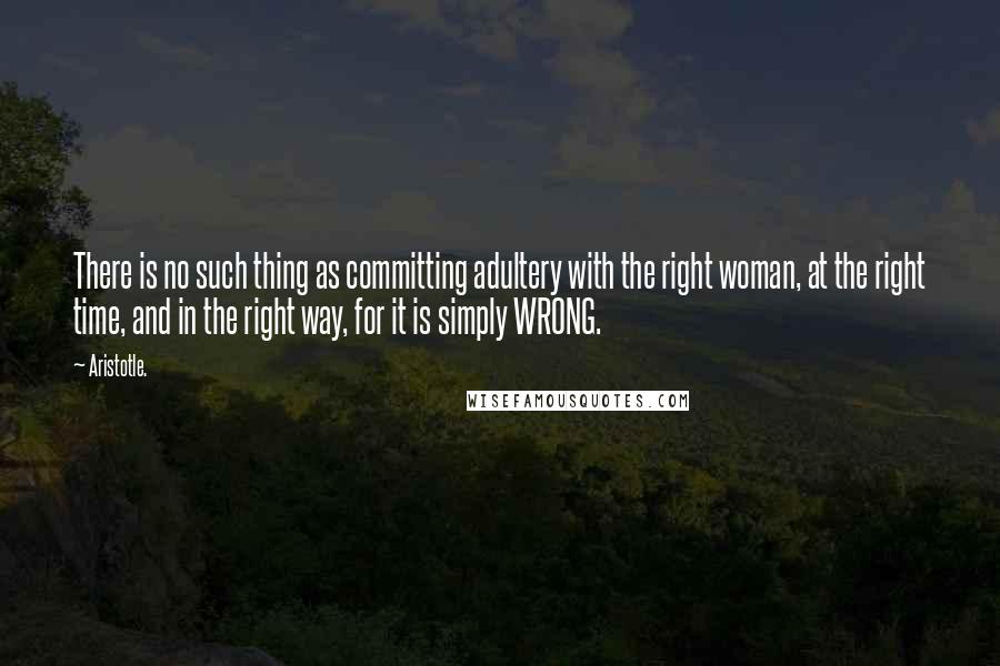 Aristotle. Quotes: There is no such thing as committing adultery with the right woman, at the right time, and in the right way, for it is simply WRONG.